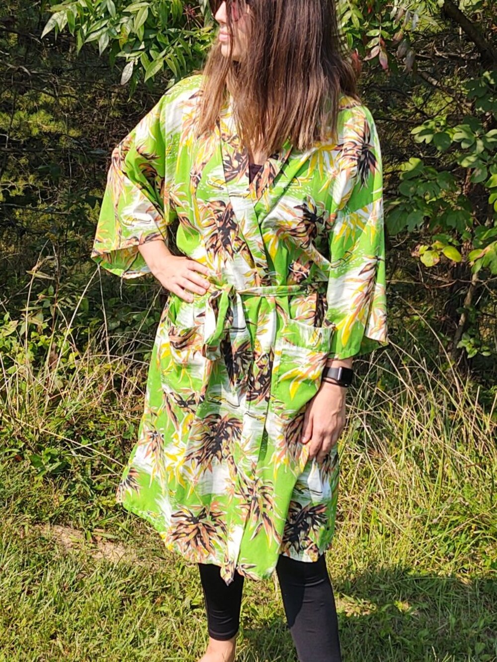 VINTAGE Tropical Print Robe By Weldon One Size - Picture 4 of 9